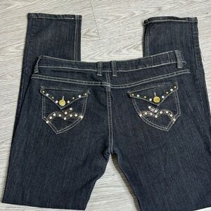Apple Bottom Jeans Women's Black Sz 14 38X34 Gold Embroidered Denim Bling